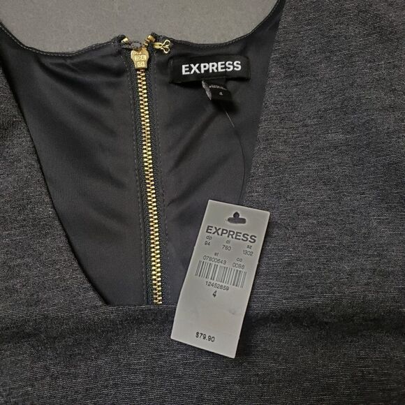 Express Grey Cold Shoulder Shift Dress with Cut Out Shoulders NWT NEW - Picture 4 of 12